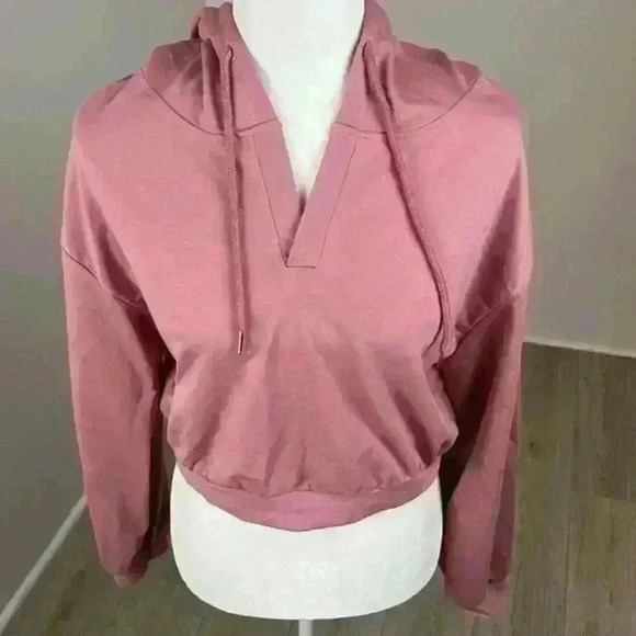 SHEIN Pink Cropped Drawstring Hoodie Size M - Picture 2 of 9